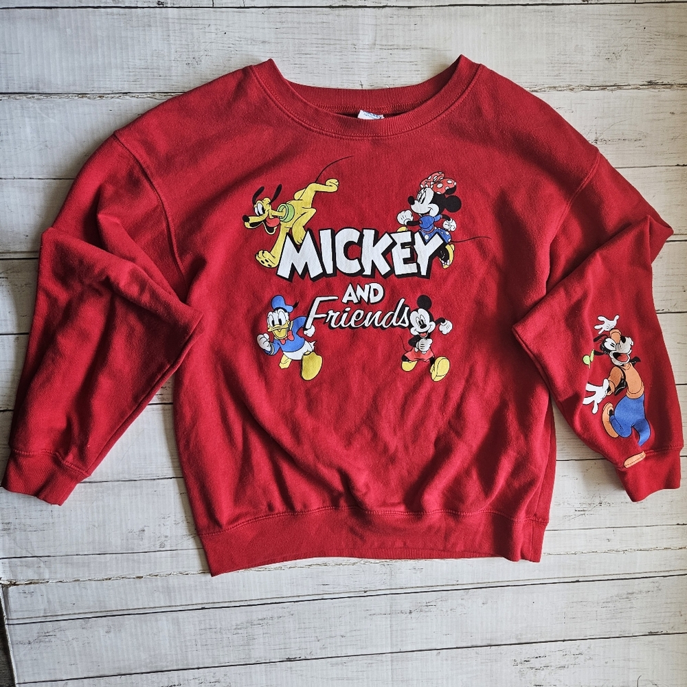 Disney Mickey And Friends Red Crew Neck Size Medium